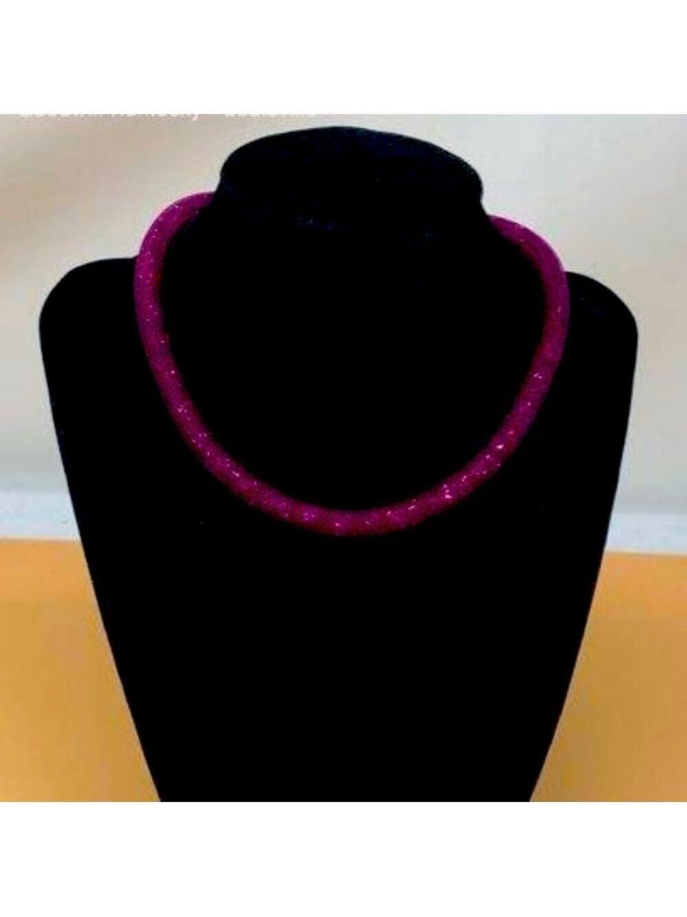 Swarovski Stardust Crystal Mesh Tube Necklace Choker in Fuchsia Pink